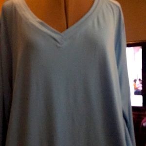 Susan Graver V-neck aqua blouse 3X